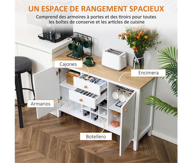 Aparador Melamina de Madeira HOMCOM, casa - cozinha Branco