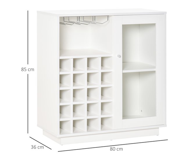 Aparador de Cozinha Metal, Melamina de Madeira e Cristal HOMCOM 80 Branco