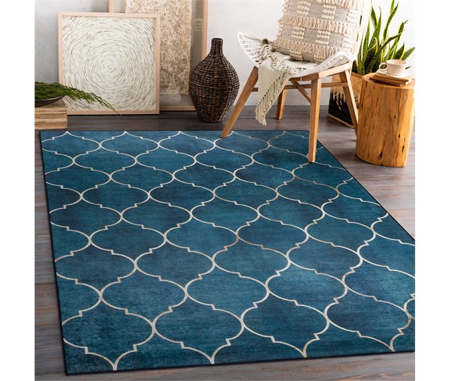 ANDRE 1181 Tapete Treliças marroquinas antiderrapante 120x170 Azul