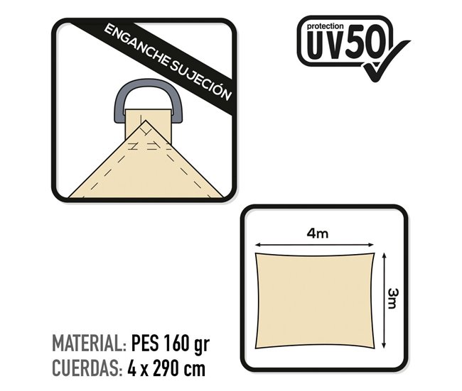 Aktive Garden toldo rectangular de cor creme toldo de sombra Bege
