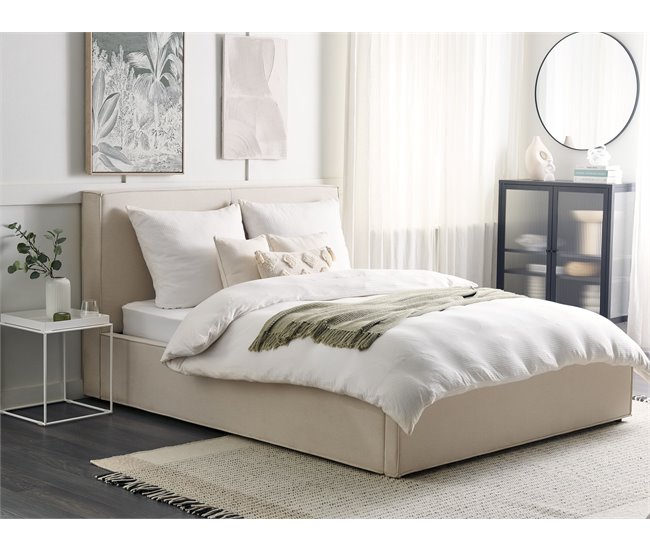 Beliani Cama com estrado Poliéster MOISSAC 177x224 Bege