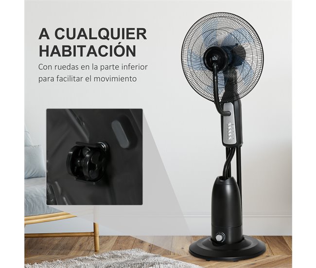 Ventoinha com Nebulizador Metal, AS, ABS e PE HOMCOM Preto