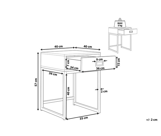 Beliani Mesa auxiliar LARGO 40x40 Preto