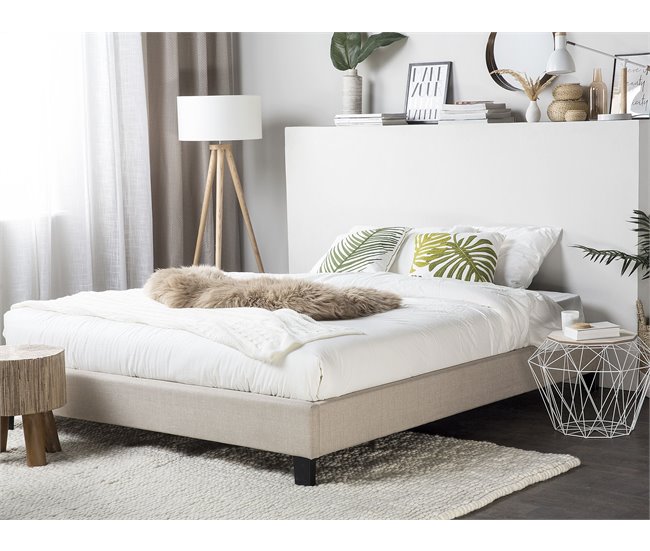 Beliani Cama com estrado Poliéster ROANNE 169x211 Bege