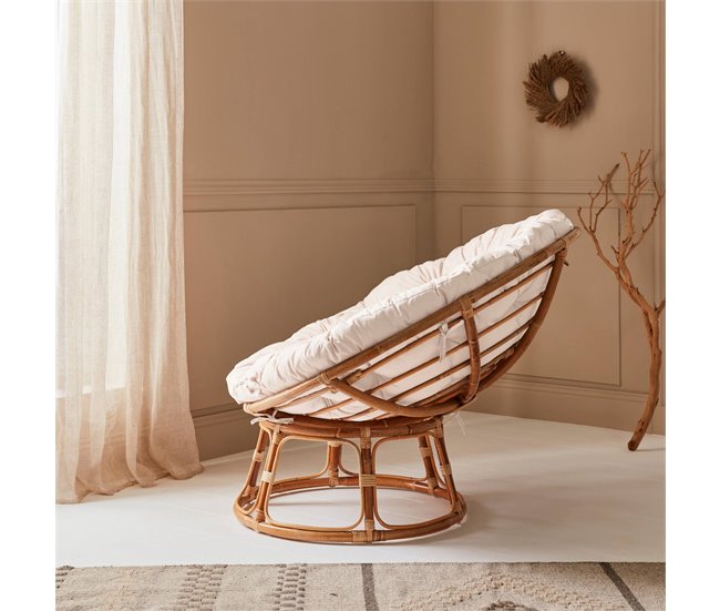 Cadeirão de vime Papasan com almofada Madeira