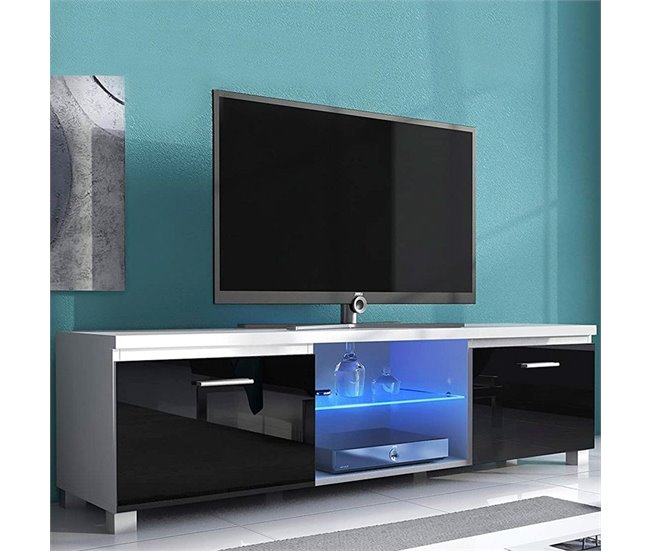  Armário de TV LED 150 Branco/ Preto