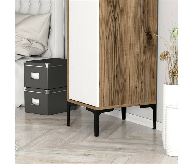 Armário multiuso com 1 porta efeito madeira Branco/ Madeira