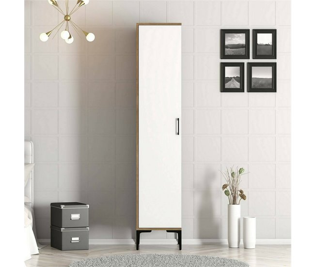 Armário multiuso com 1 porta efeito madeira Branco/ Madeira