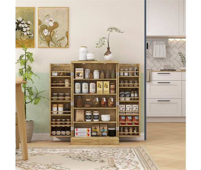 Armário para Cozinha MDF e Vime HOMCOM, casa - cozinha Castanho