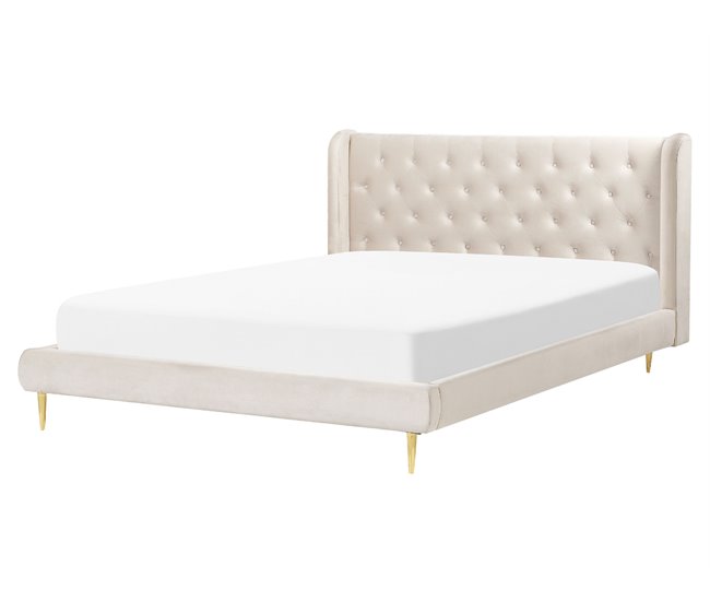 Beliani Cama com estrado Veludo FORBACH Bege