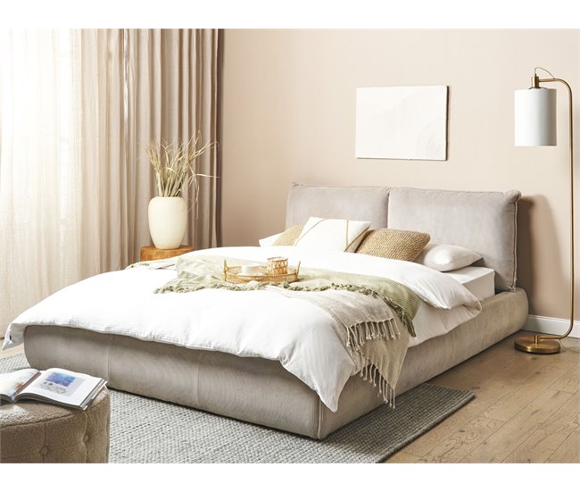Beliani Cama com estrado Bombazine VINAY 176x233 Bege