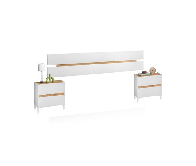 Cabecero con mesitas Ezra Natural/ Branco