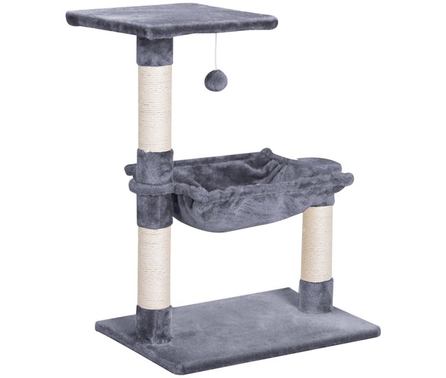 Arranhador para Gatos Aglomerado de Madeira, Pelúcia e Sisal Cinza