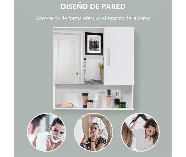 Armário Casa de Banho com Espelho MDF e Vidro kleankin 54 Branco