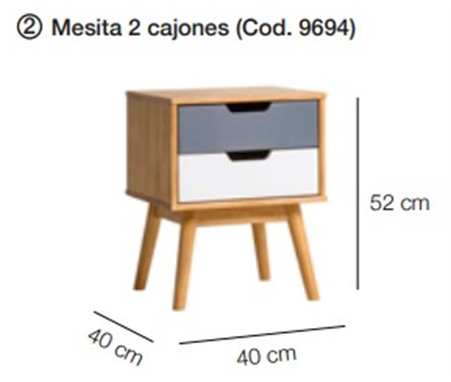Mesa de cabeceira com 2 gavetas VITA Carvalho