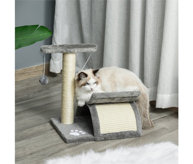 Arranhador para Gatos Aglomerado de Madeira, Pelúcia e Sisal Cinza