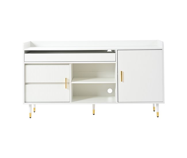 Aparador com 3 gavetas, portas de correr e LEDs Branco