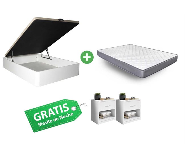 Canapé com colchão com mesinha de cabeceira 150x190 Branco