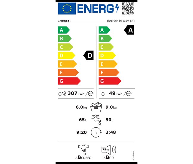 Máquina lavar e secar roupa INDESIT BDE 96436 WSV SPT 9kg-6kg 1400RPM Branco
