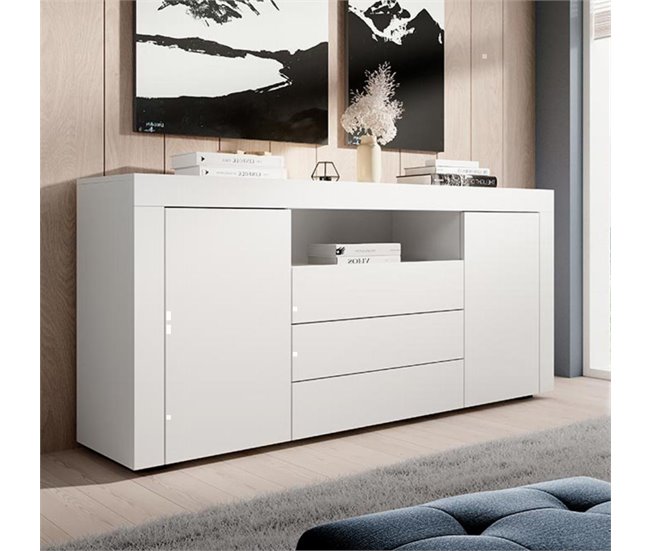 Aparador Sala de estar e jantar 2 portas 3 gavetas Yanis 160 Branco