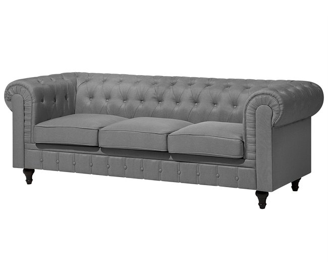 Beliani Conjunto de sofás CHESTERFIELD Cinza Claro