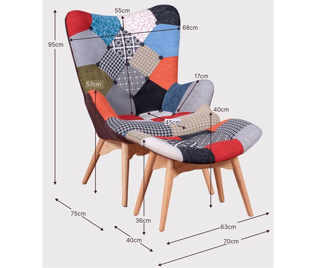 Poltrona com apoio para os pés  em patchwork - Featherston Multicor