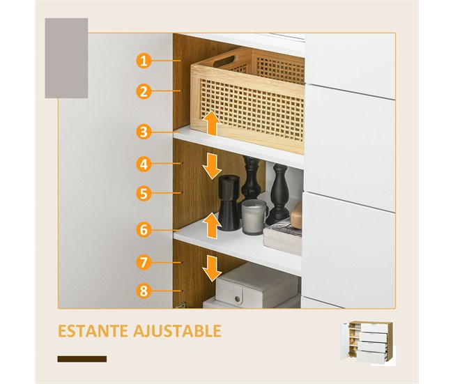 Aparador de Sala de Estar Melamina de Madeira HOMCOM Branco