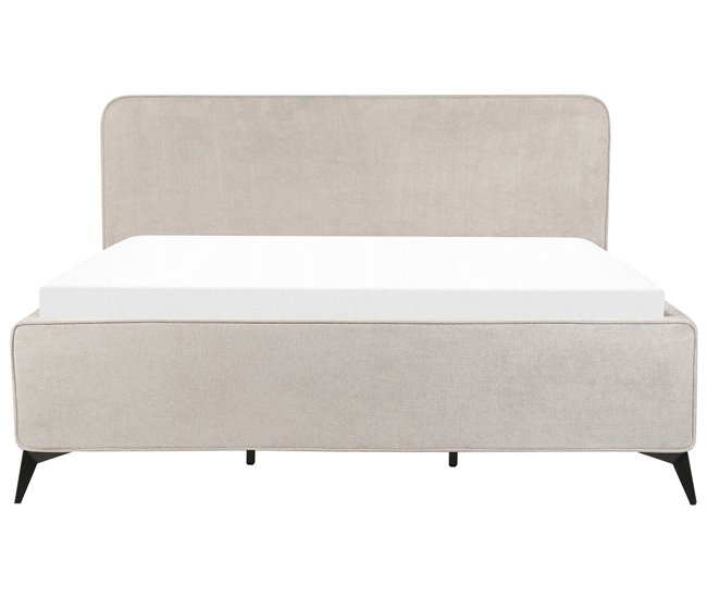 Beliani Cama com estrado Poliéster VALOGNES 192x220 Cinza Claro