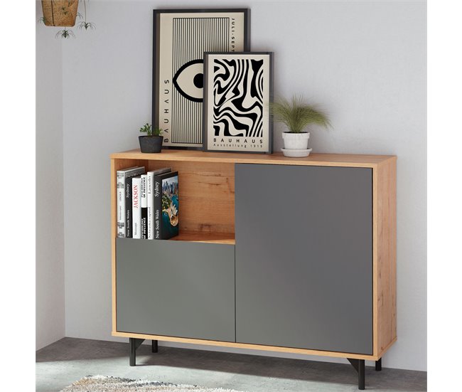 Aparador, Móvel Auxiliar de Sala, Buffet, 2 Portas, 1 Prateleira 86x112x33 cm Cinza