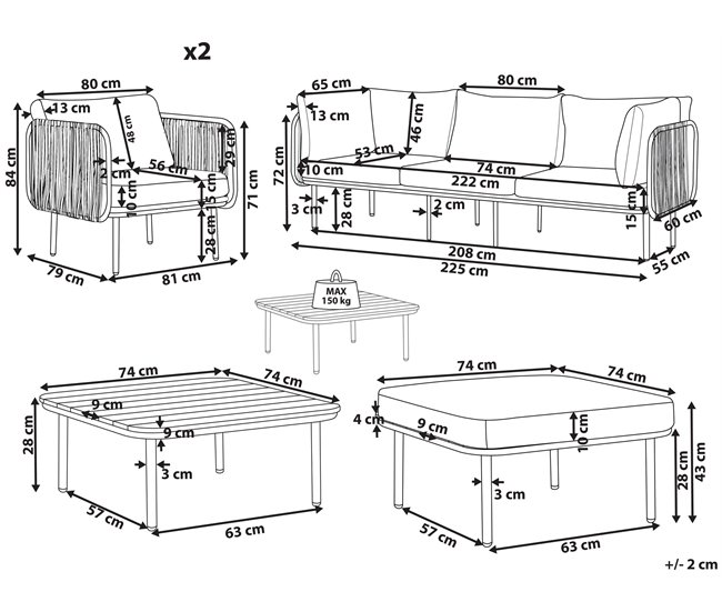 Beliani Conjunto lounge SENISE Branco/cinza