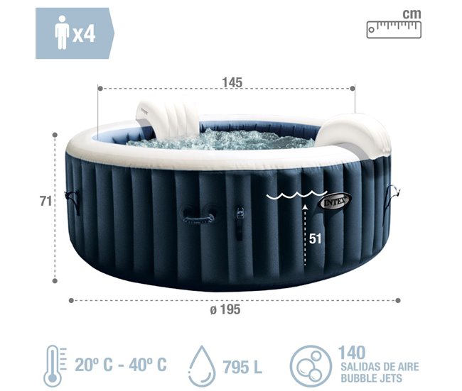 Spa jacuzzi inflável INTEX 4 pessoas Bubble Massage Navy Azul