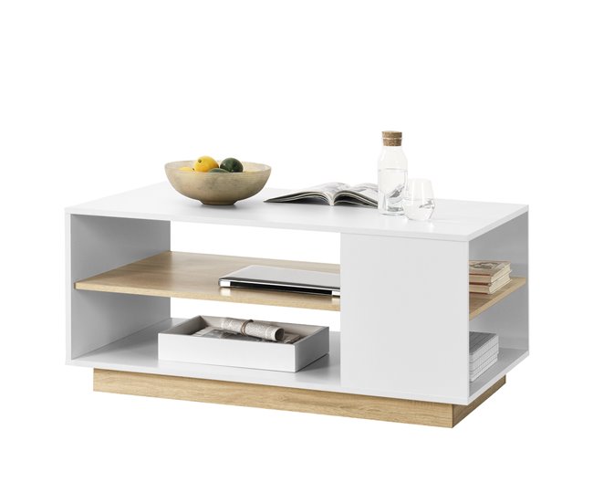 Mesa de centro Trelleborg com prateleira de aglomerado Natural/ Branco