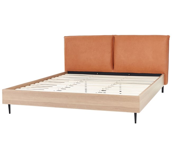 Beliani Cama com estrado Pele sintética LIMANTON 201x215 Dourado