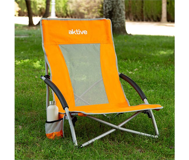 Aktive Pack 4 cadeiras de praia dobráveis baixas com porta-copos Laranja