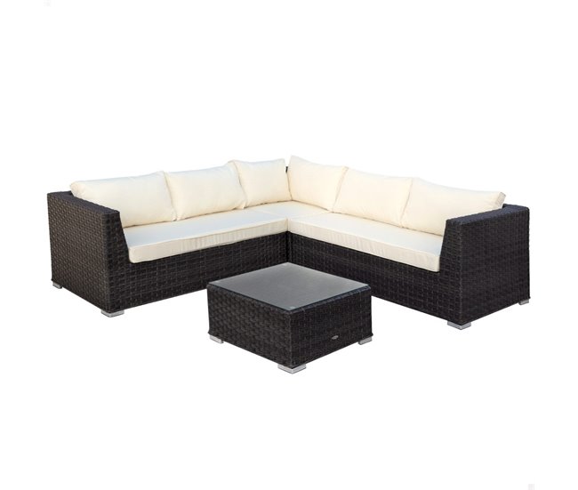 Conjunto de mobiliário de terraço sofá de canto modular com mesa Aktive Preto