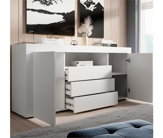 Aparador Sala de estar e jantar 2 portas 3 gavetas Yanis 160 Branco