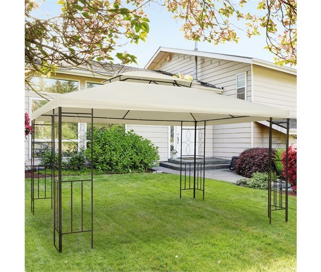 Pérgola de Exterior Aço e Poliéster Outsunny 295x392 Bege