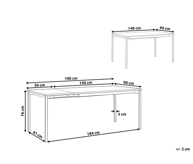 Beliani Mesa de jantar AVIS 90x140 Preto