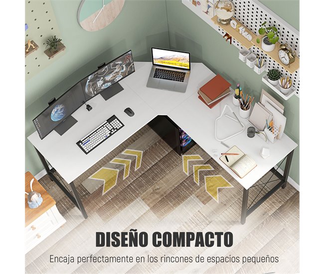 Secretária em Forma de L Melamina de Madeira e Metal HOMCOM Branco