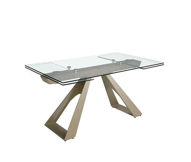 ANGEL CERDA Mesa de jantar extensível retangular em vidro temperado e aço cinzento taupe 240x100 Transparente