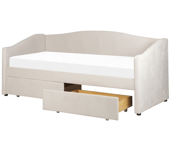 Beliani Cama com armazenamento Poliéster VITTEL 214x98 Bege