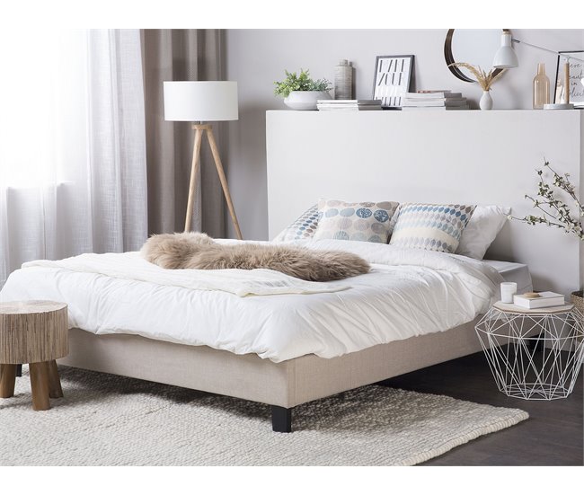 Beliani Cama com estrado Poliéster ROANNE 149x211 Bege