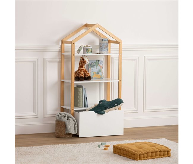 Estante infantil para casa com gaveta organizadora de móveis para quarto cor branca e carvalho 60x121x30 cm Branco