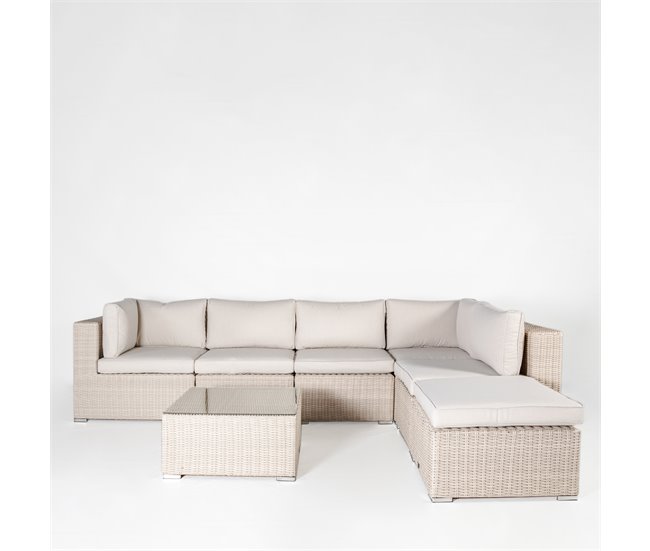 Conjunto de jardim turin com 1 mesa baixa, 5 cadeirões e 1 puff