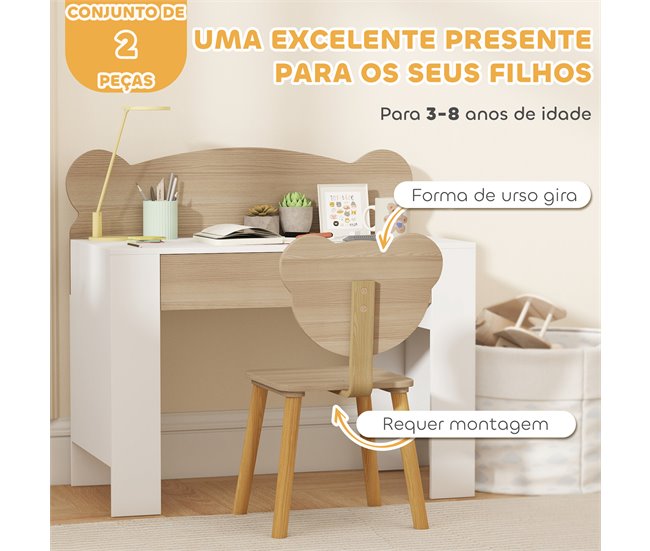 Secretária e Cadeira para Crianças MDF e Madeira de Pinho Castanho