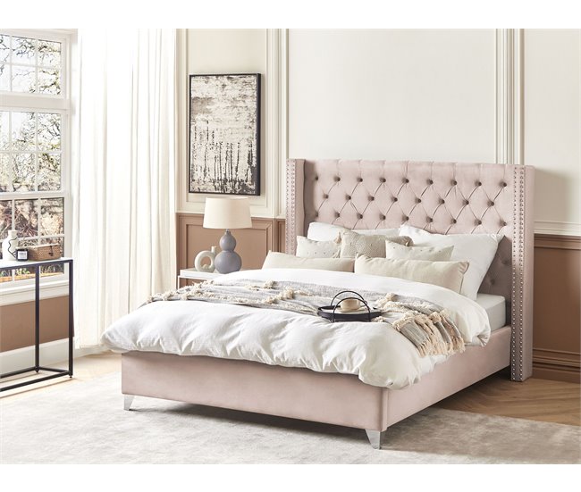 Beliani Cama Terciopelo LUBBON 189x215 Cinza