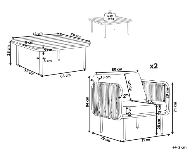 Beliani Conjunto lounge SENISE Branco/cinza