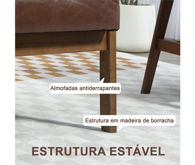 Sofá de 2 Lugares PU e Madeira de Borracha HOMCOM, casa - sófas Castanho