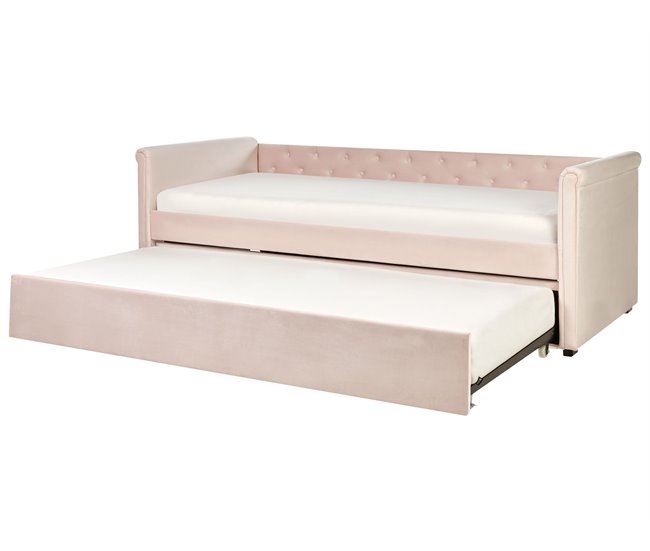 Beliani Cama com estrado Veludo LIBOURNE 102x220 Rosa Talco