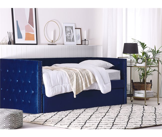Beliani Cama com estrado Veludo GASSIN 100x231 Azul Marino